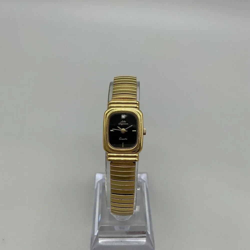 Jules Jurgensen Womens Watch 17mm Black Gold Tone Expansion Band New Battery